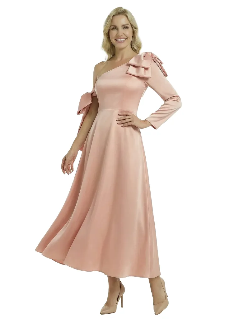 Unique One Shoulder Long Sleeve Mother Of The Groom Dress Satin A-Line Ankle-Length Gown sold by ChicSew