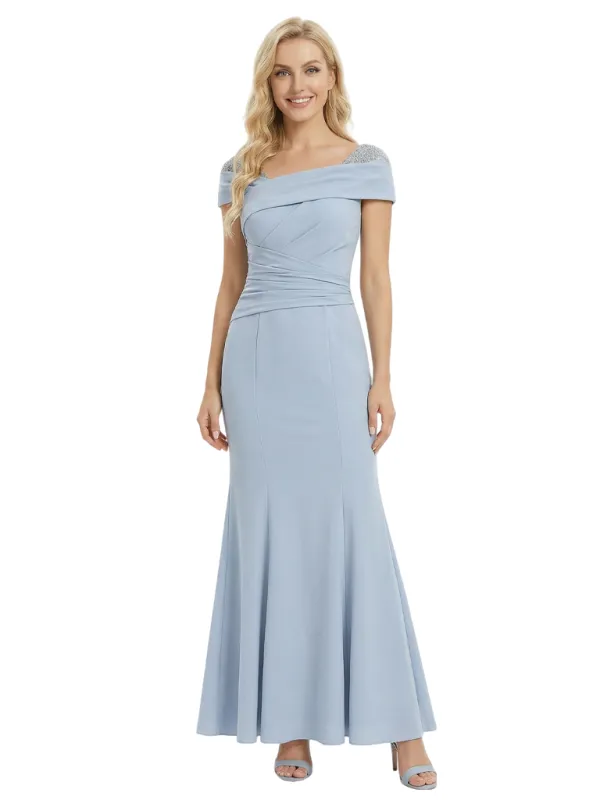 Pretty Off The Shoulder Mother Of The Bride Gown Ruched Crepe Maxi Dress sold by ChicSew