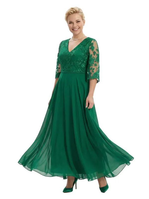 Modern Plus Size A-Line V-Neck Half Sleeves Mother Of The Bride Dress Chiffon Gown sold by ChicSew