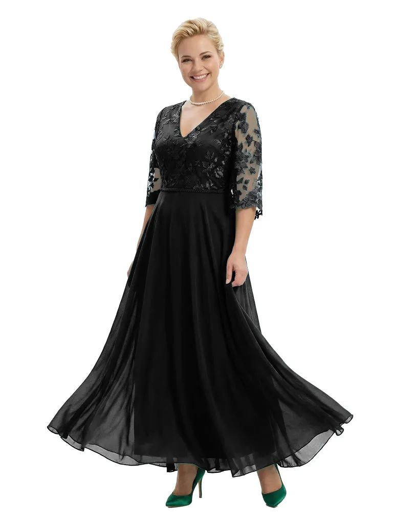 Modern Plus Size A-Line V-Neck Half Sleeves Mother Of The Bride Dress Chiffon Gown sold by ChicSew product image thumbnail 4