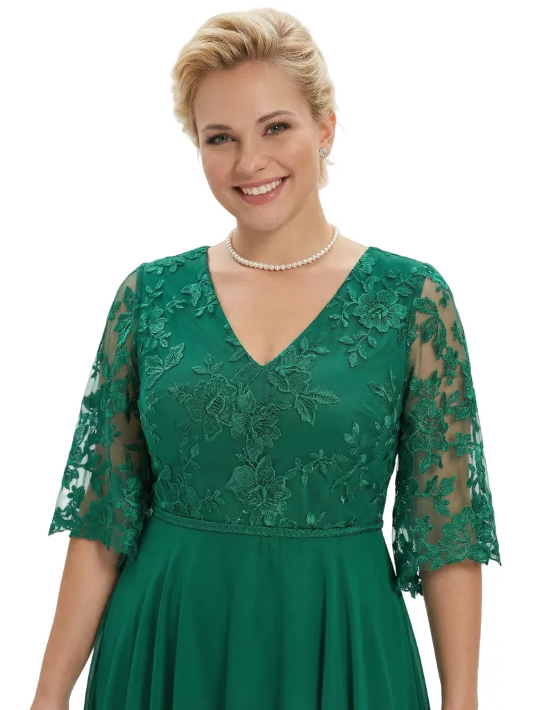 Modern Plus Size A-Line V-Neck Half Sleeves Mother Of The Bride Dress Chiffon Gown sold by ChicSew product image thumbnail 2