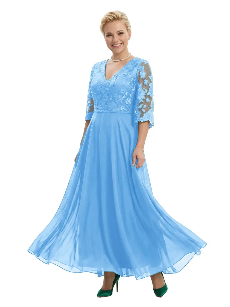 Modern Plus Size A-Line V-Neck Half Sleeves Mother Of The Bride Dress Chiffon Gown sold by ChicSew product image thumbnail 5