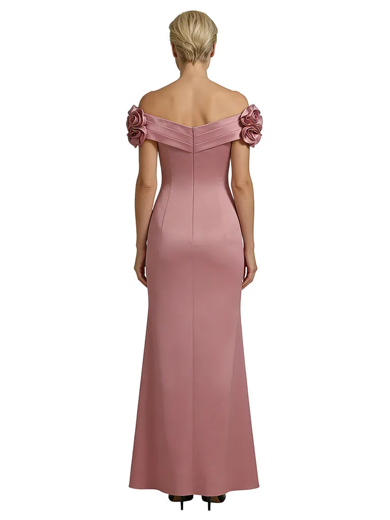 Mother Of The Groom Off Shoulder Side Slit Satin Mermaid Ruched Formal Bride Mother Wear sold by ChicSew product image thumbnail 3