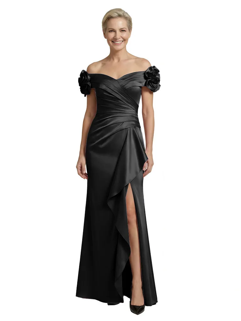 Mother Of The Groom Off Shoulder Side Slit Satin Mermaid Ruched Formal Bride Mother Wear sold by ChicSew product image thumbnail 4