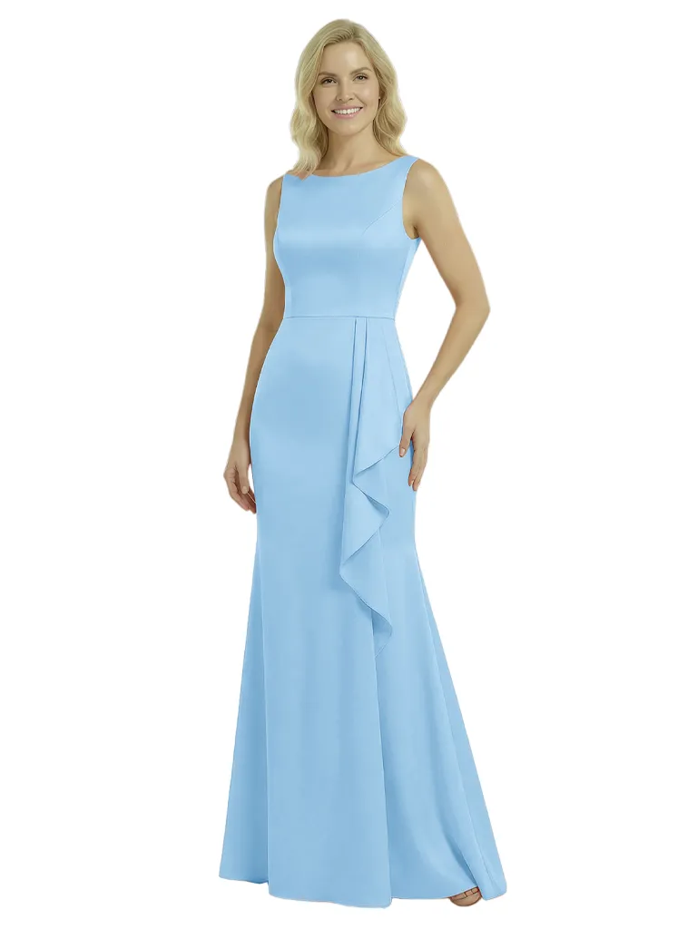 Mother of The Bride Dress Scoop Sleeveless Ruffled Satin Mermaid Floor-Length Gown Graceful Luxe Formal Event Attire sold by ChicSew product image thumbnail 5