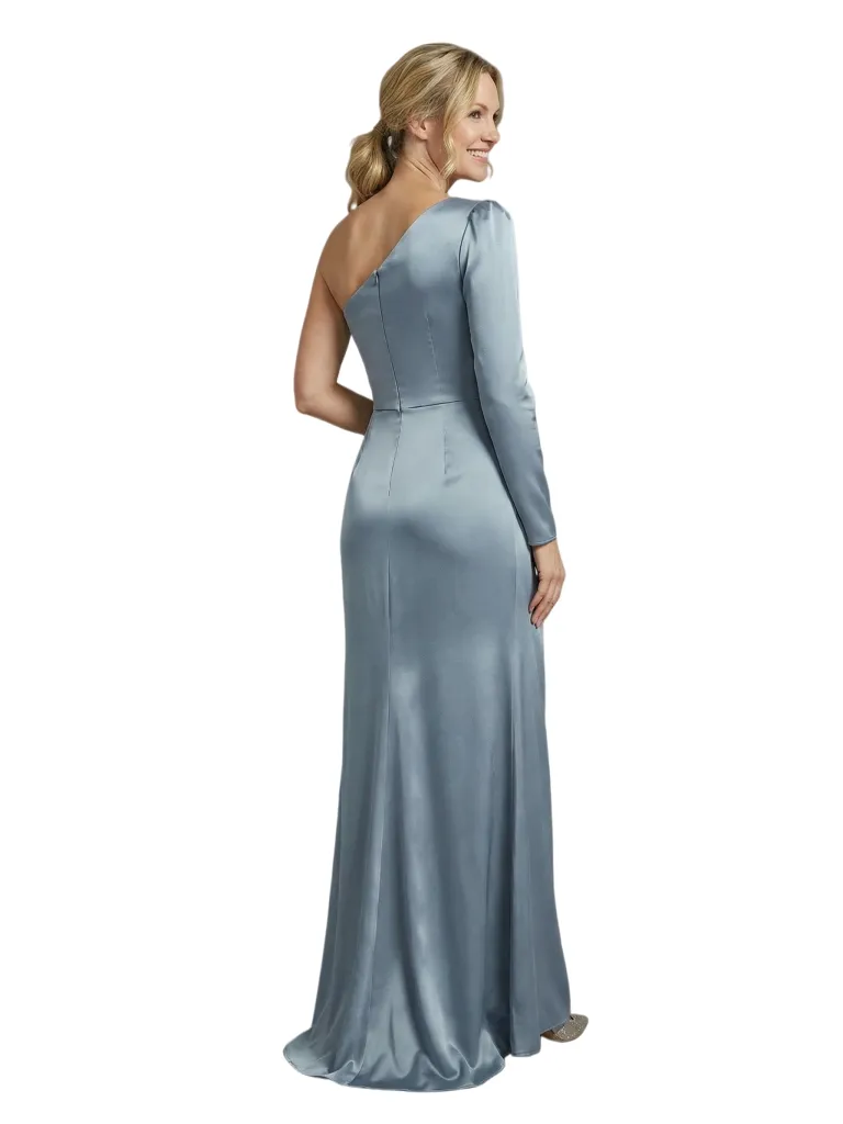 Classy One Shoulder Long Sleeve Floor-Length Satin Mother of The Bride Dress sold by ChicSew product image thumbnail 3