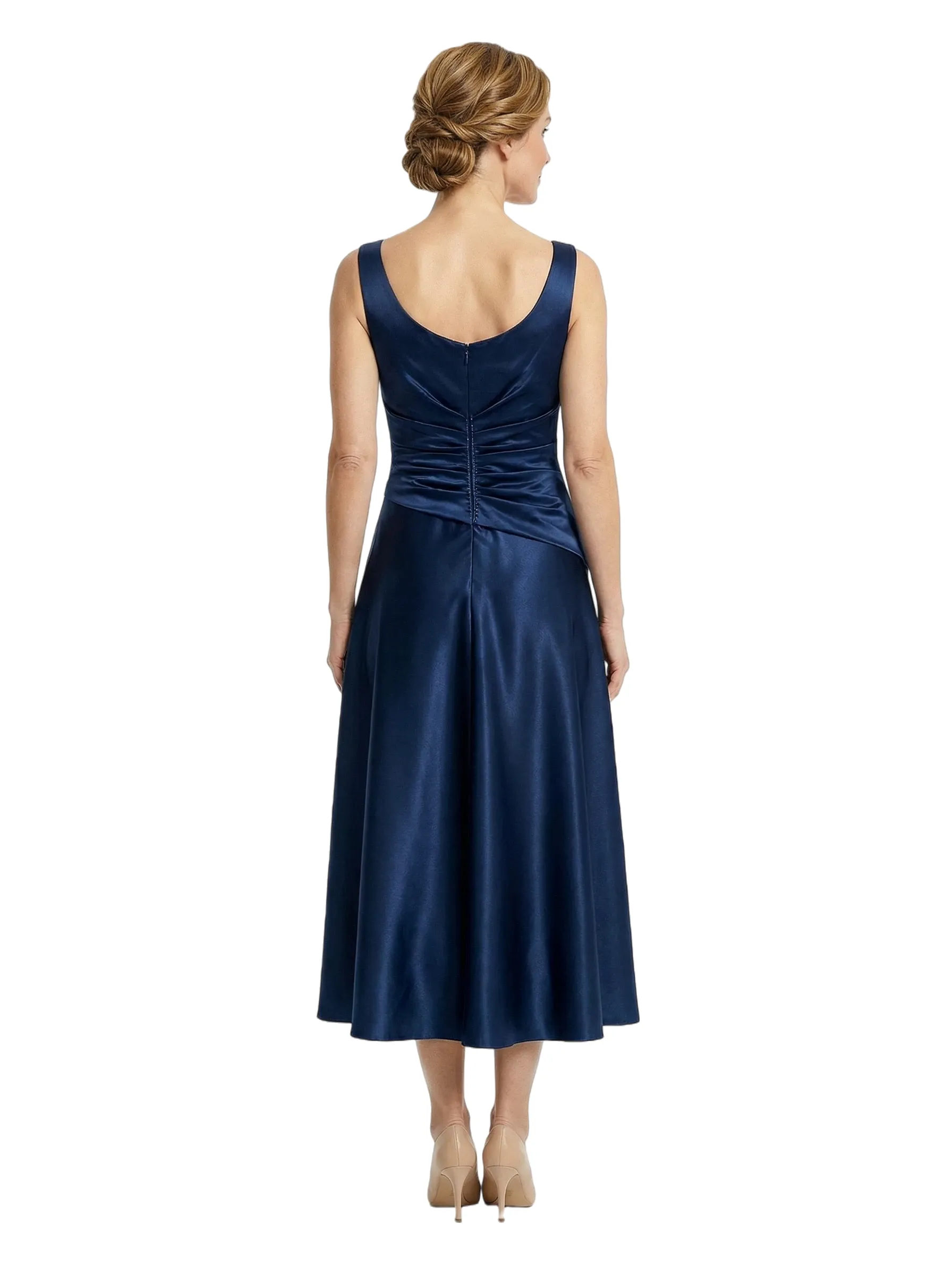 Mother of The Bride Dress Square Ruched Satin Tea-Length A-Line Gown Classic Formal Bride Mother Wear sold by ChicSew product image thumbnail 2