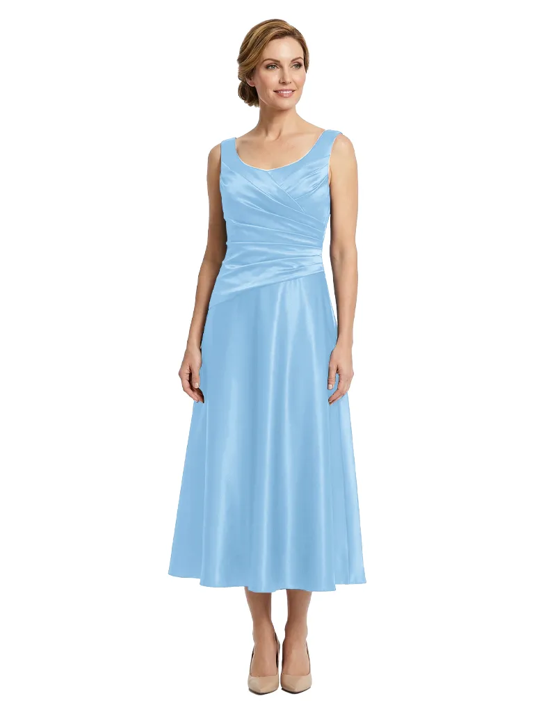 Mother of The Bride Dress Square Ruched Satin Tea-Length A-Line Gown Classic Formal Bride Mother Wear sold by ChicSew product image thumbnail 4