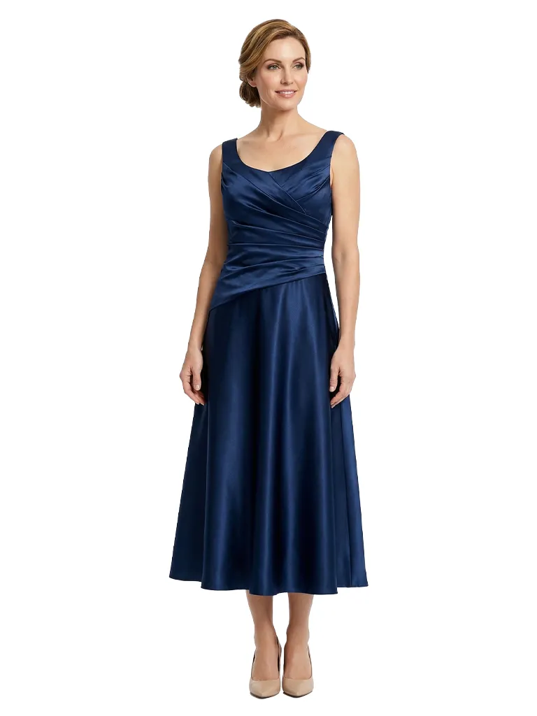Mother of The Bride Dress Square Ruched Satin Tea-Length A-Line Gown Classic Formal Bride Mother Wear sold by ChicSew