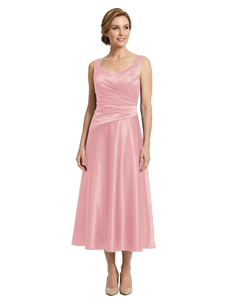 Mother of The Bride Dress Square Ruched Satin Tea-Length A-Line Gown Classic Formal Bride Mother Wear sold by ChicSew product image thumbnail 5
