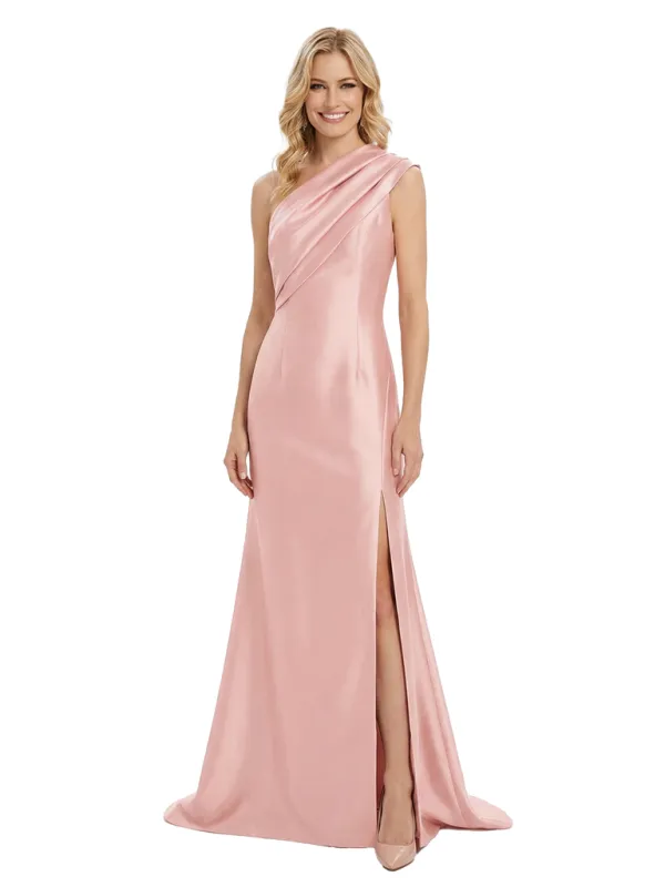 Mother of The Groom One Shoulder Sleeveless Ruffled Satin Side Slit Mermaid Floor Length Formal Bride Mother Wear sold by ChicSew