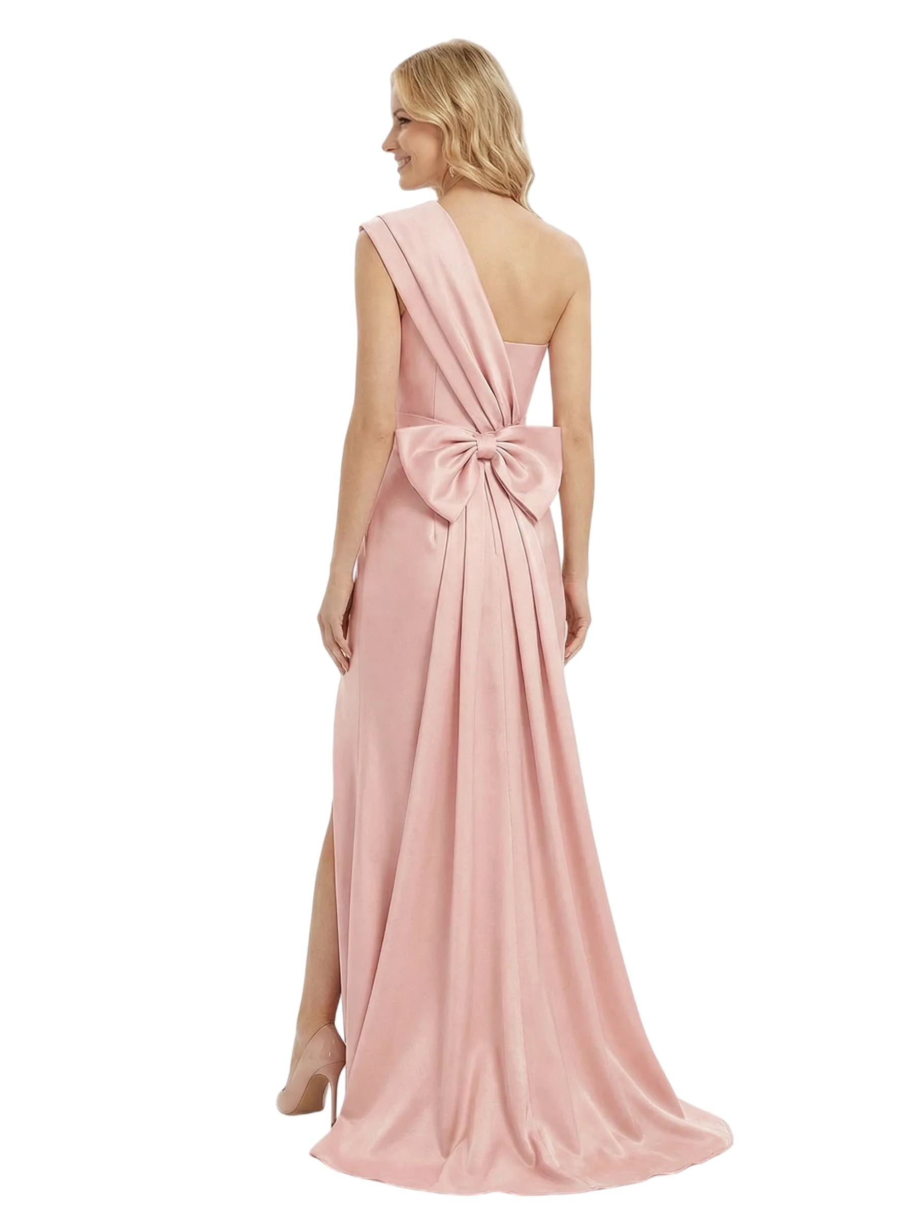 Mother of The Groom One Shoulder Sleeveless Ruffled Satin Side Slit Mermaid Floor Length Formal Bride Mother Wear sold by ChicSew product image thumbnail 3