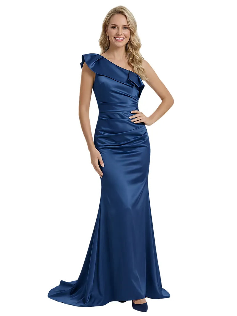 Mother of The Groom Gown One Shoulder Sleeveless Ruffled Satin Mermaid Floor Length Modern Formal Bride Mother Wear sold by ChicSew