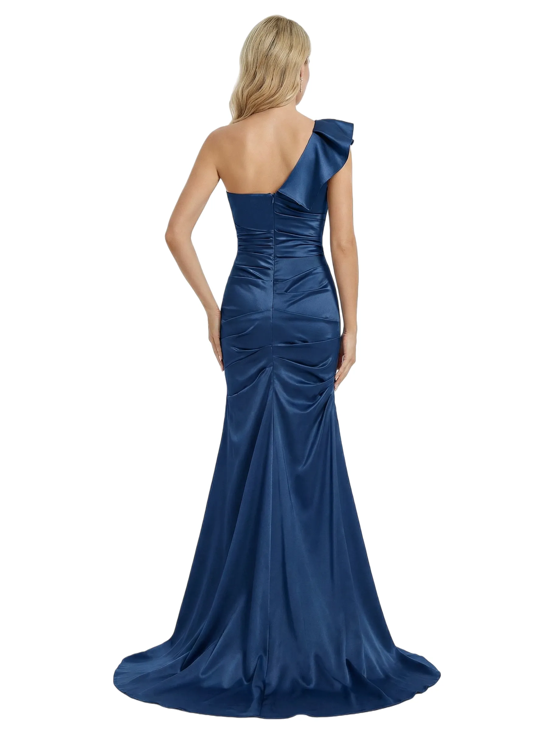 Mother of The Groom Gown One Shoulder Sleeveless Ruffled Satin Mermaid Floor Length Modern Formal Bride Mother Wear sold by ChicSew product image thumbnail 3