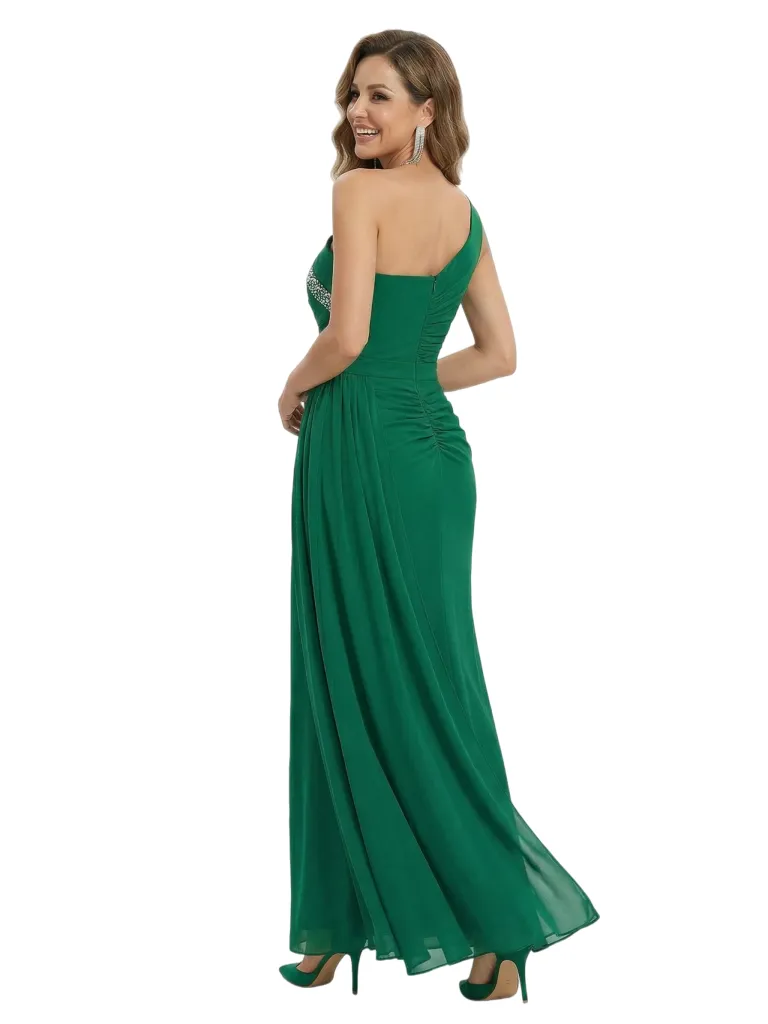 Classy One Shoulder Beaded Ruched Chiffon Maxi Mother Of The Bride Dress sold by ChicSew product image thumbnail 3
