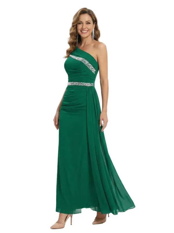 Classy One Shoulder Beaded Ruched Chiffon Maxi Mother Of The Bride Dress sold by ChicSew