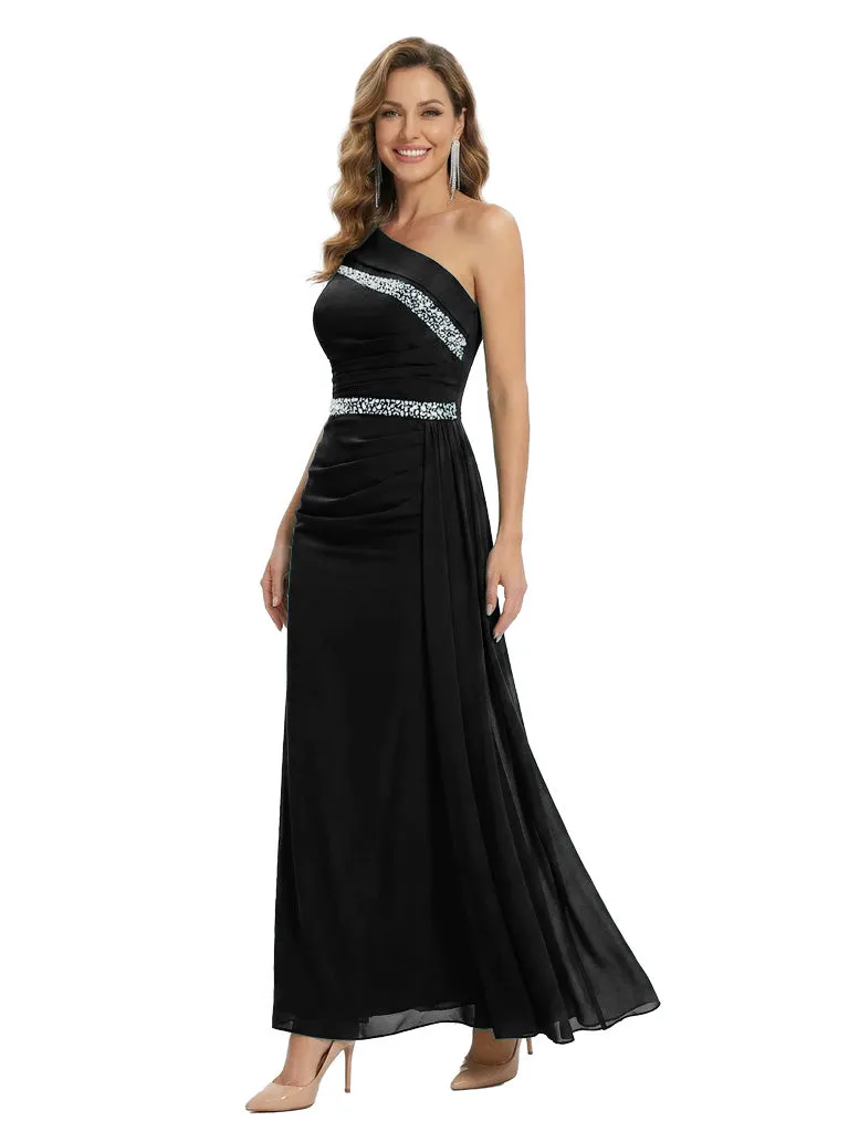 Classy One Shoulder Beaded Ruched Chiffon Maxi Mother Of The Bride Dress sold by ChicSew product image thumbnail 4