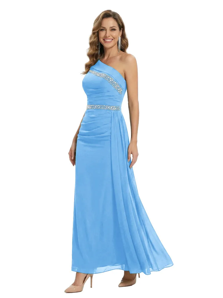 Classy One Shoulder Beaded Ruched Chiffon Maxi Mother Of The Bride Dress sold by ChicSew product image thumbnail 5