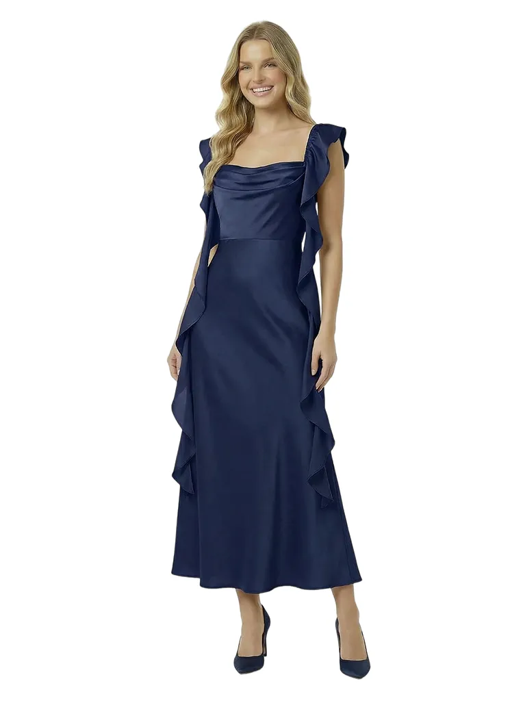 Elegant Square Neck Ruffles Sleeveless A-Line Prom Dress Long Evening Gown sold by ChicSew