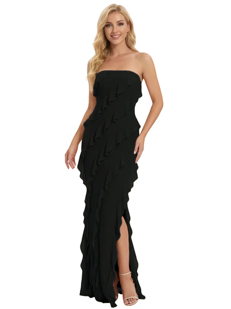 Classy Ruffles Strapless Side Slit Mermaid Prom Dress Long Evening Gown sold by ChicSew product image thumbnail 4