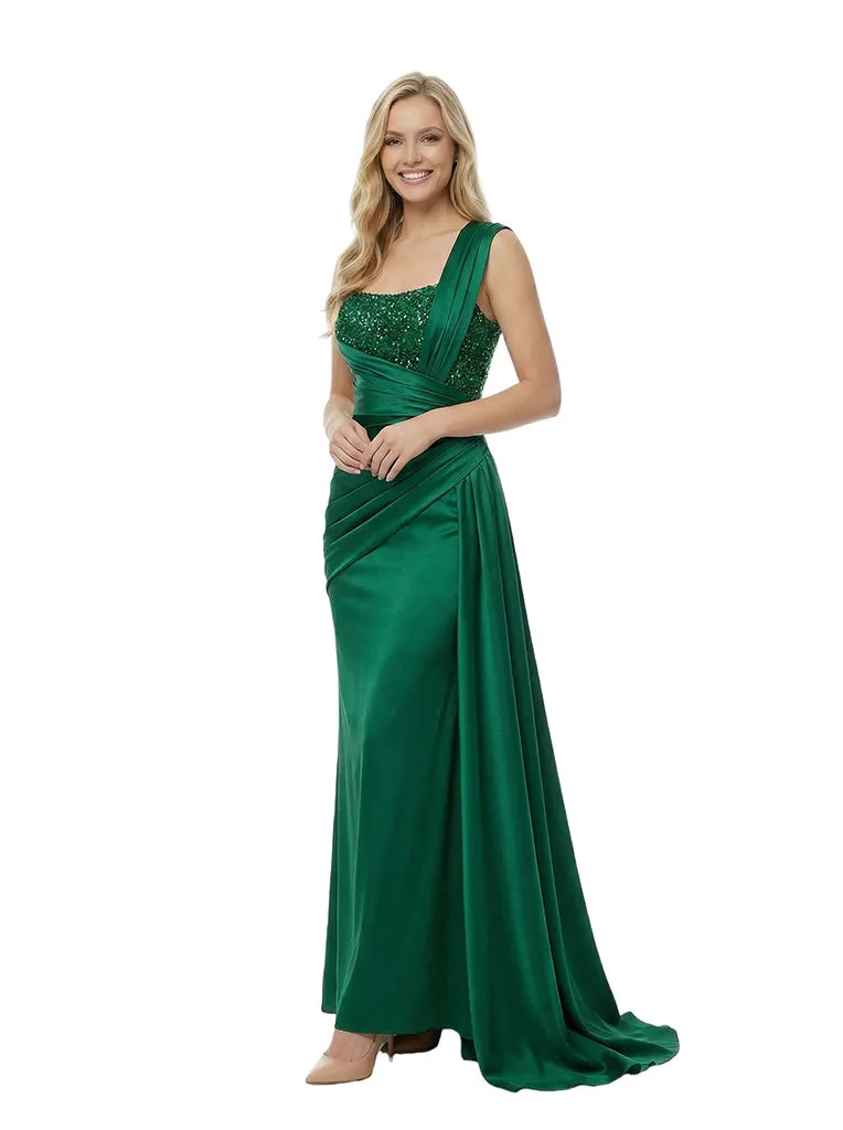 Stunning One Shoulder Sequin Satin Prom Gown Unique Mermaid Long Dress With Waist Drape sold by ChicSew