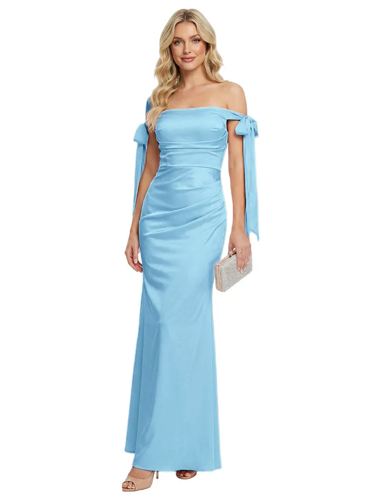 Modern Off Shoulder Satin Mermaid Prom Dress Floor Length Evening Gown sold by ChicSew product image thumbnail 5