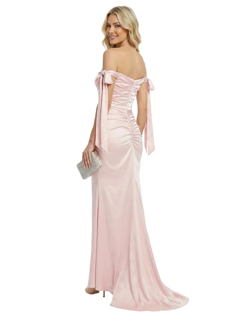 Modern Off Shoulder Satin Mermaid Prom Dress Floor Length Evening Gown sold by ChicSew product image thumbnail 3
