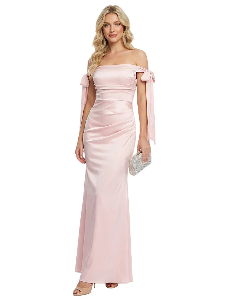 Modern Off Shoulder Satin Mermaid Prom Dress Floor Length Evening Gown sold by ChicSew