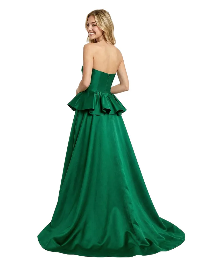Classy Strapless A-Line Satin Evening Prom Dress featuring Flirty Peplum Waist sold by ChicSew product image thumbnail 3