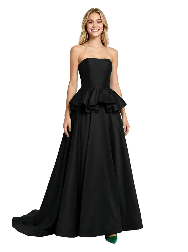 Classy Strapless A-Line Satin Evening Prom Dress featuring Flirty Peplum Waist sold by ChicSew product image thumbnail 4