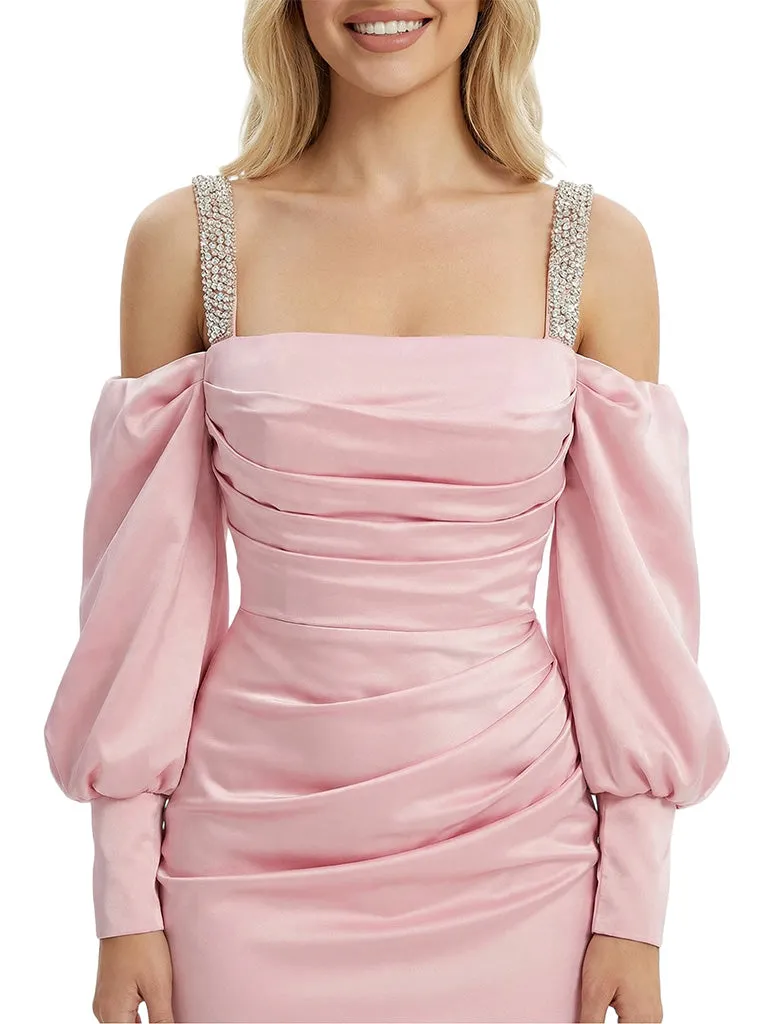 Modern Spaghetti Straps Long Sleeves Satin Mermaid Prom Dress Floor Length Evening Gown sold by ChicSew product image thumbnail 2