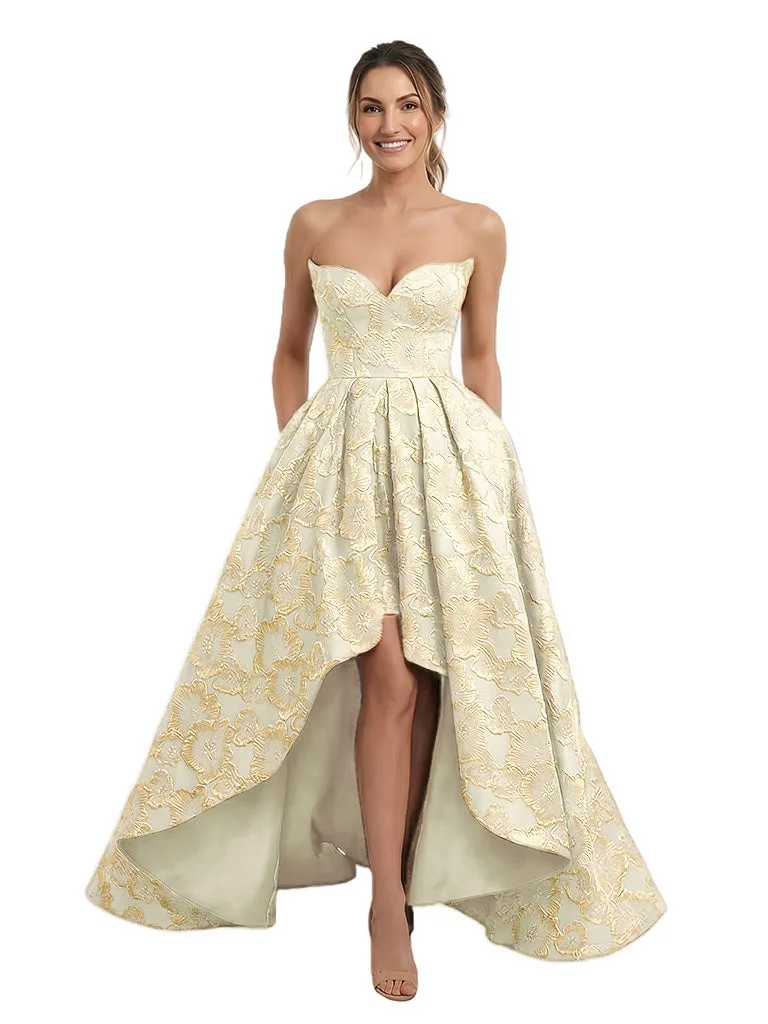 Elegant Floral Jacquard Sweetheart High-Low A-Line Long Formal Evening Dresses sold by ChicSew product image thumbnail 4