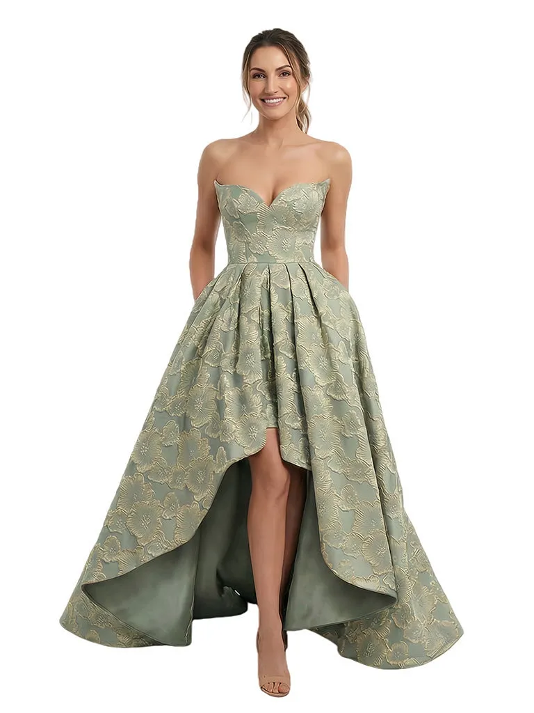 Elegant Floral Jacquard Sweetheart High-Low A-Line Long Formal Evening Dresses sold by ChicSew
