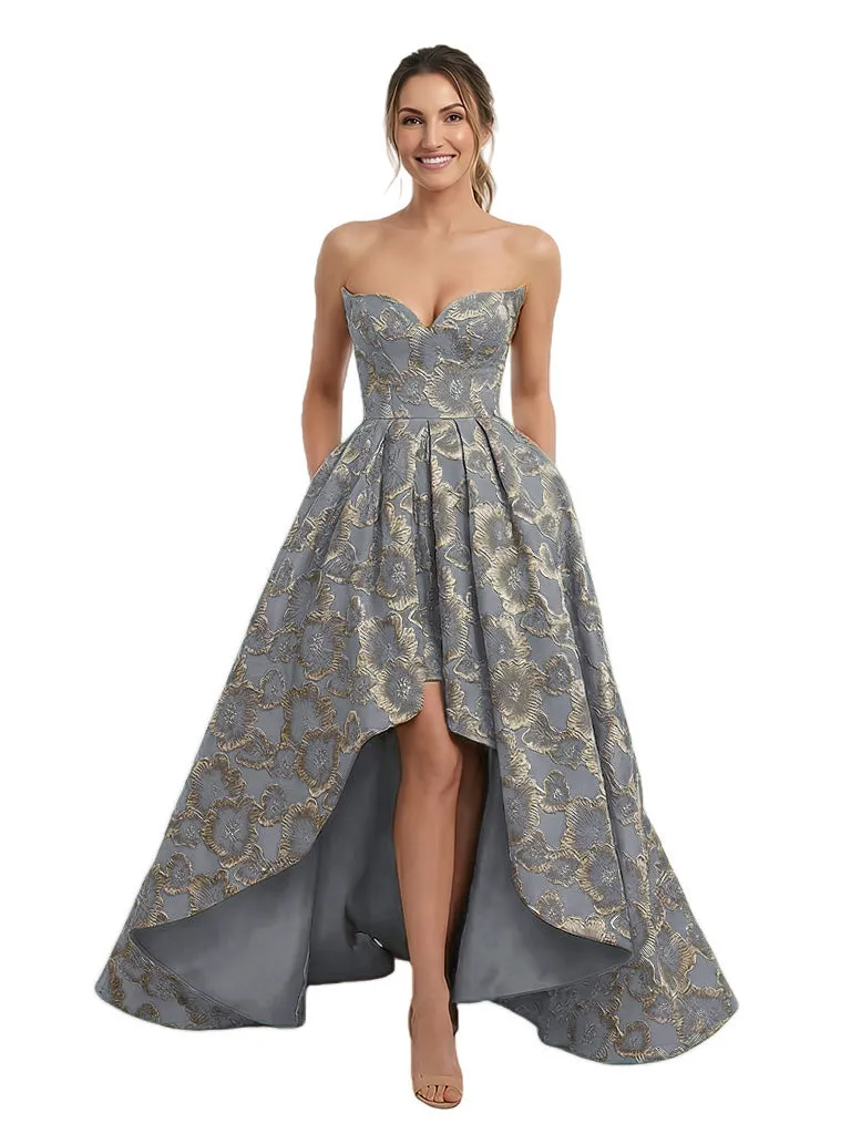 Elegant Floral Jacquard Sweetheart High-Low A-Line Long Formal Evening Dresses sold by ChicSew product image thumbnail 5