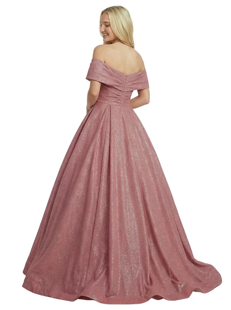 Gorgeous Off Shoulder Glitter Jersey A-line Ruched Evening Prom Dresses sold by ChicSew product image thumbnail 3