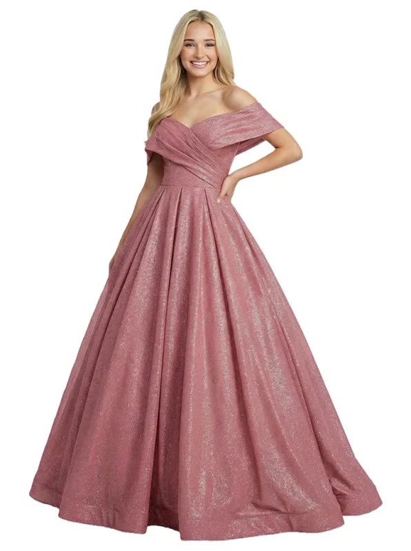 Gorgeous Off Shoulder Glitter Jersey A-line Ruched Evening Prom Dresses made by ChicSew