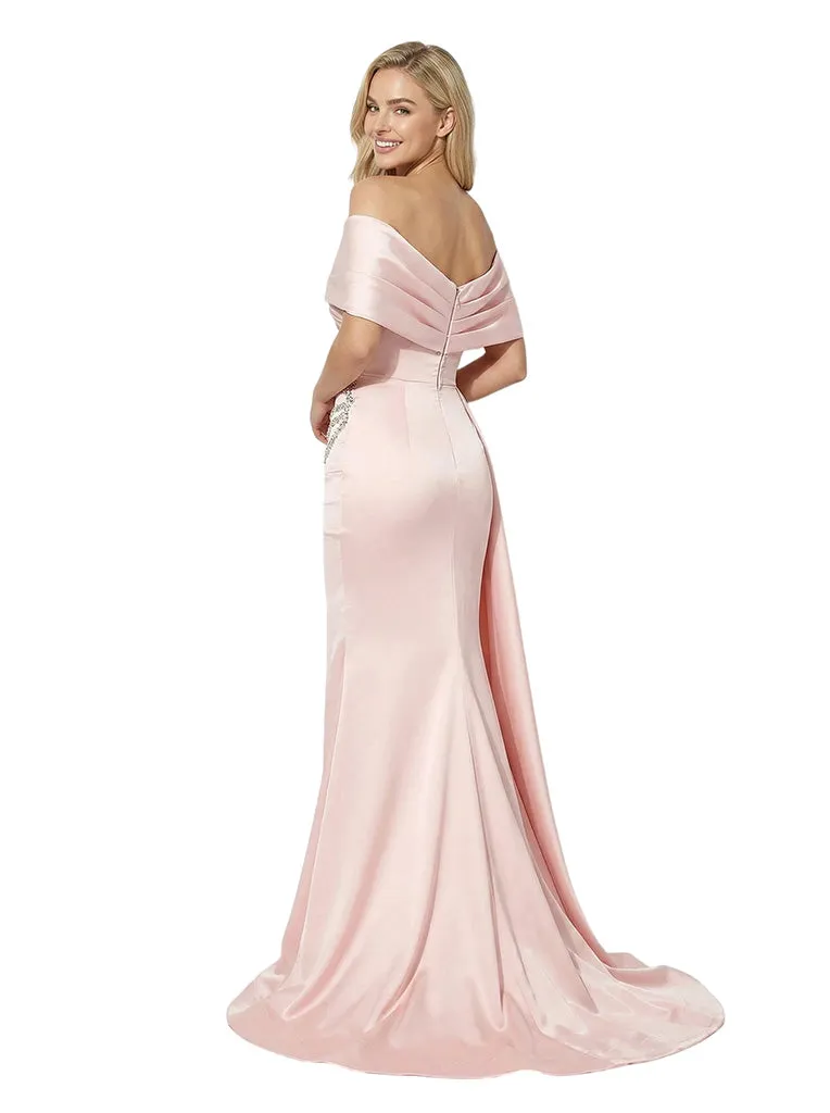 Fancy One Shoulder Ruched Mermaid Beaded Satin Maxi Prom Dress With Waist Drape sold by ChicSew product image thumbnail 3