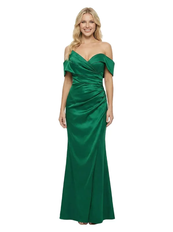 Elegant Ruching Off-Shoulder Satin Mermaid Evening Dress sold by ChicSew
