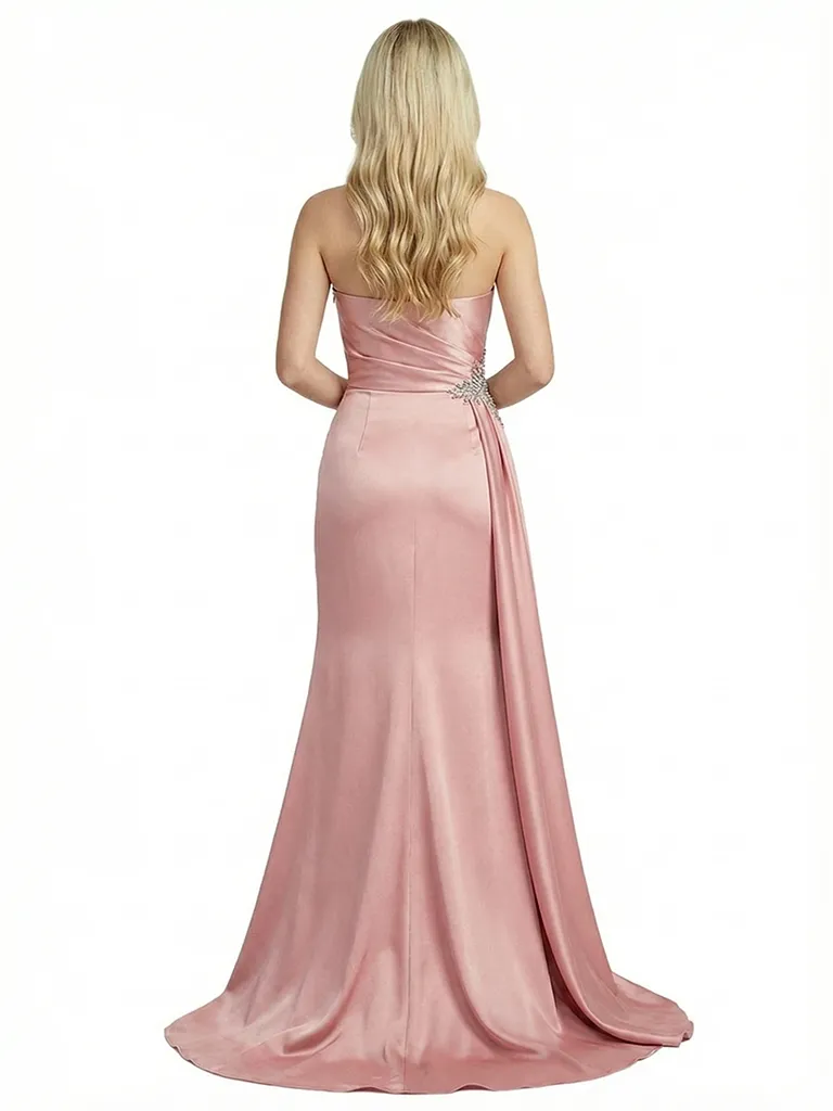 Sexy Strapless Ruched Satin Side Slit Formal Dress With Waist Drape sold by ChicSew product image thumbnail 3