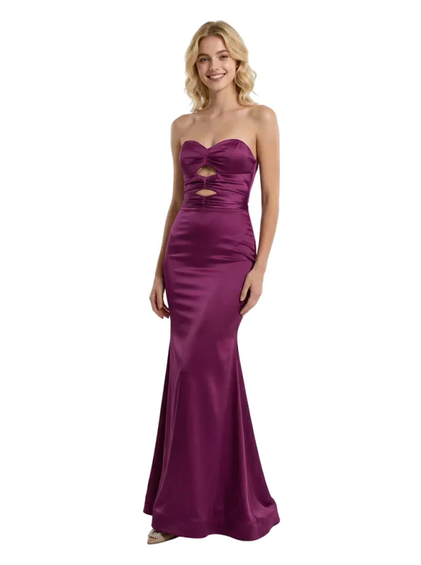 Sexy Strapless Sweetheart Ruched Lace Up Back Mermaid Satin Maxi Prom Dress sold by ChicSew