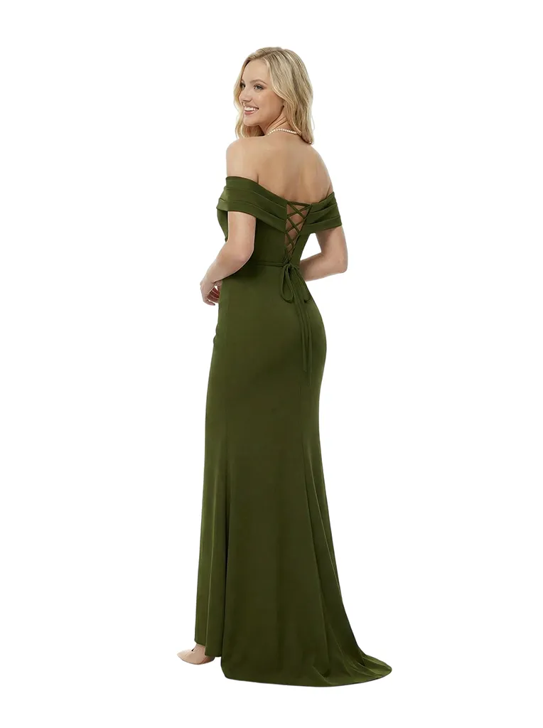 Simple Crepe Off Shoulder Sleeveless Lace Up Back Long Party Prom Dresses sold by ChicSew product image thumbnail 2