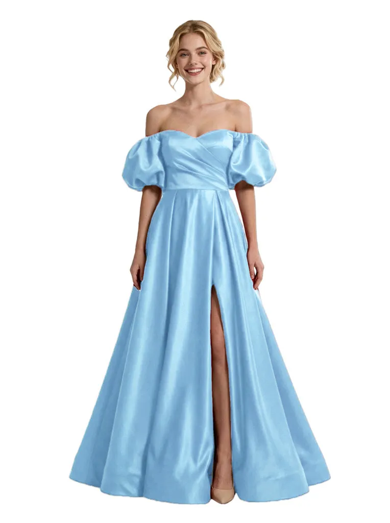 Modern Ruffle Satin Sweetheart One Shoulder Long Party Prom Dresses sold by ChicSew product image thumbnail 5