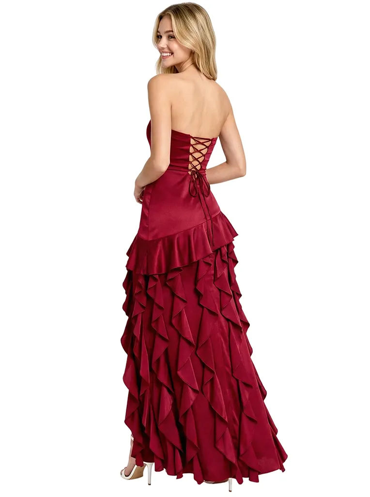 Sexy Strapless Sweetheart Ruffle Satin Maxi Prom Dress With Side Slit sold by ChicSew product image thumbnail 3