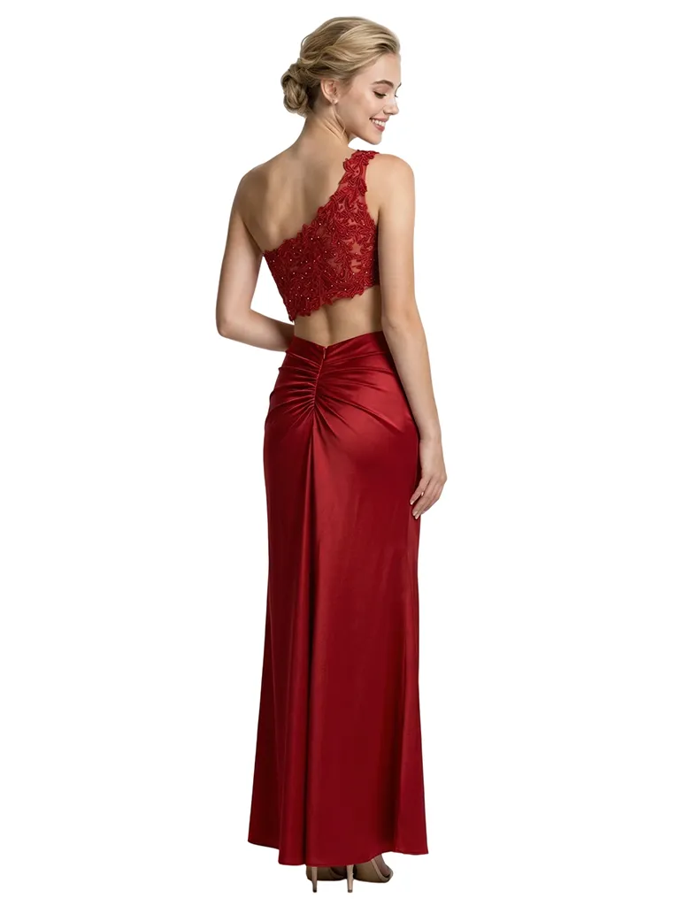 Sexy One Shoulder Lace Applique Top Prom Gown Floor Length Mermaid Party Dress sold by ChicSew product image thumbnail 3