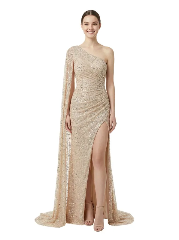Modern Sequin One-shoulder Mermaid Long Party Prom Dresses sold by ChicSew