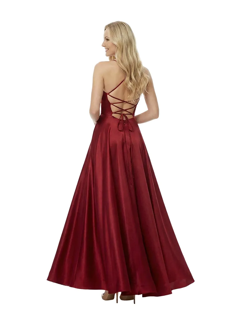 Elegant Spaghetti Straps Ruched High-Low Asymmetric Satin Prom Gown sold by ChicSew product image thumbnail 3