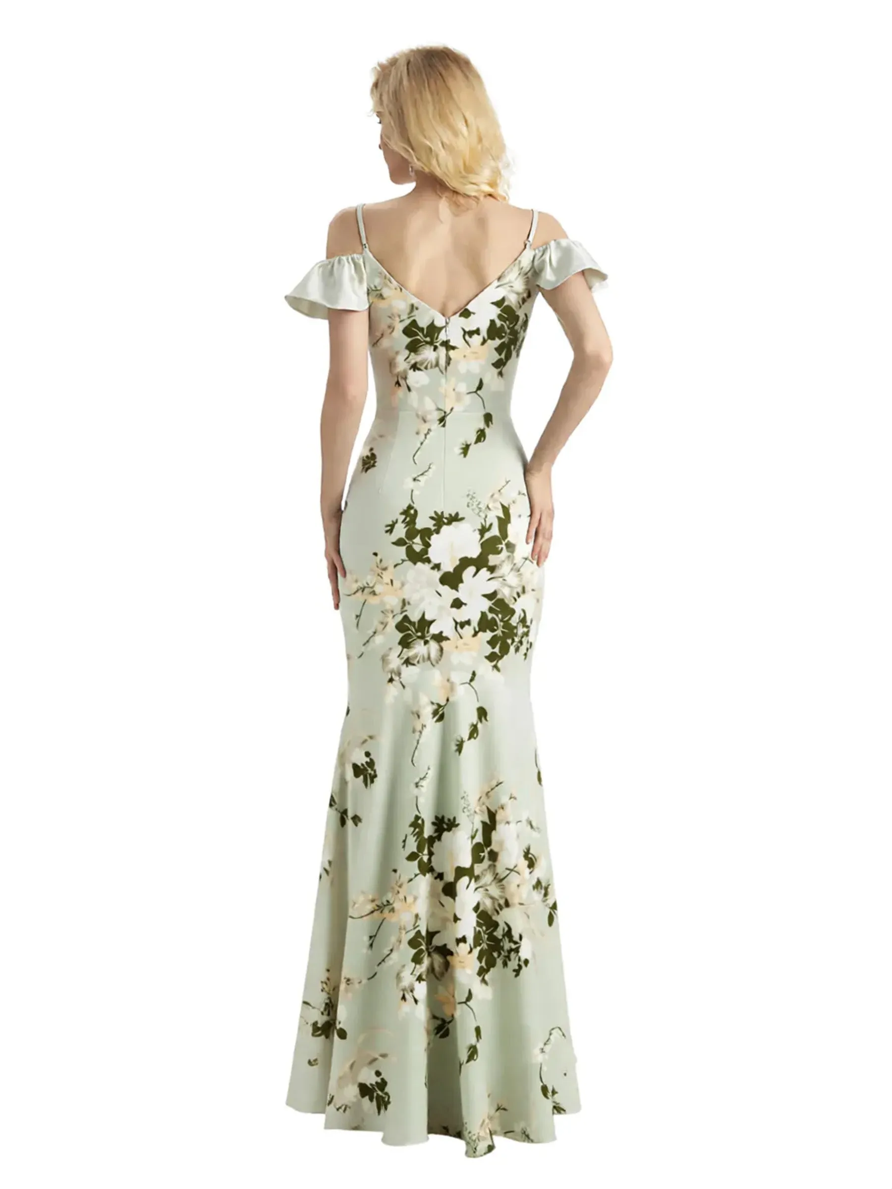 Beautiful Mermaid Cold Shoulder Floral Satin Maxi Floral Formal Dresses For Women sold by ChicSew product image thumbnail 2