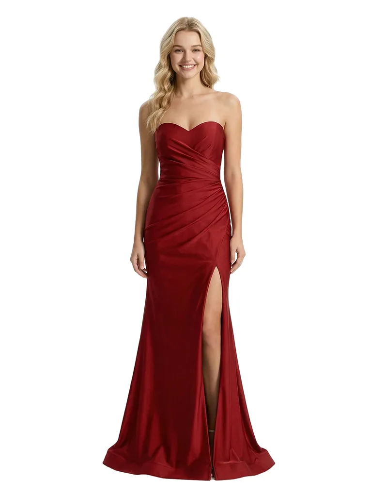 Sexy Sweetheart Ruched Prom Gown Side Slit Floor Length Mermaid Party Dress sold by ChicSew
