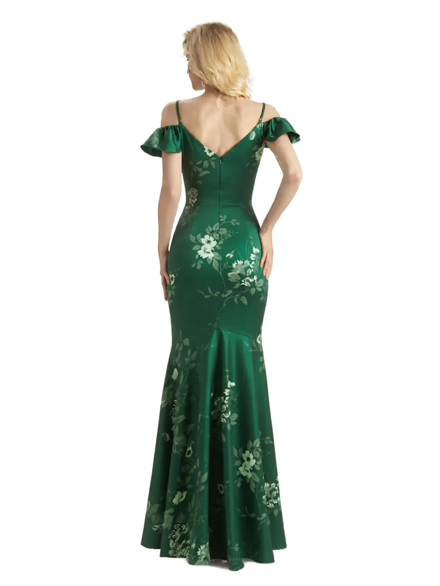 Beautiful Mermaid Cold Shoulder Floral Satin Maxi Floral Formal Dresses For Women sold by ChicSew product image thumbnail 2