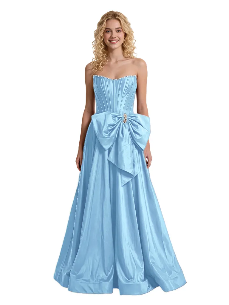 Unique Pearl Trim Corset Prom Dress Strapless A-Line Evening Gown With Giant Bow sold by ChicSew product image thumbnail 5